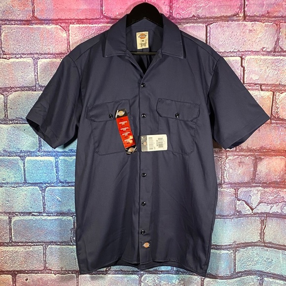 Dickies Medium Navy Blue Short Sleeve Work Shirt Button Up NWT - Picture 1 of 6